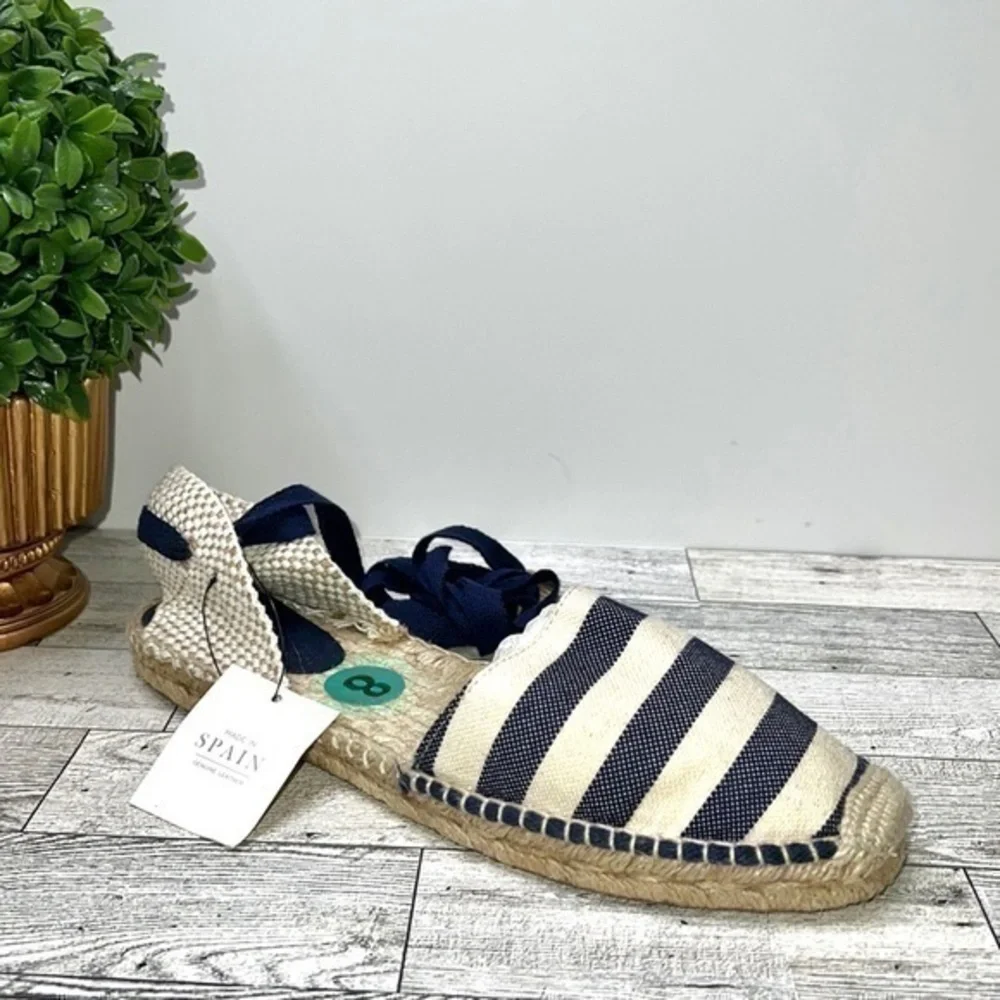 Romena Blue and Cream Stripe Espadrilles Size 8 NWT